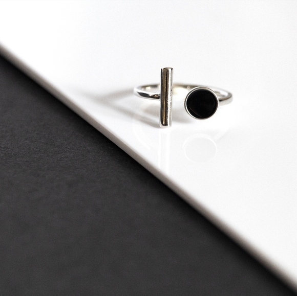 Geometric Black and Silver Bar Ring	 (S925) - Only 1 left! - Picture 2 of 5